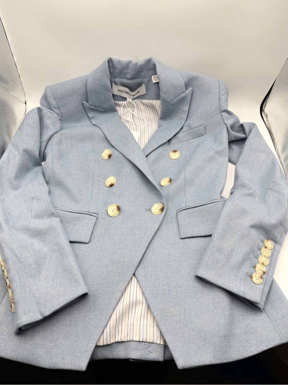 NWT Veronica Beard Miller Dickey Smoke Blue Double Breasted Blazer Jacket Size 0